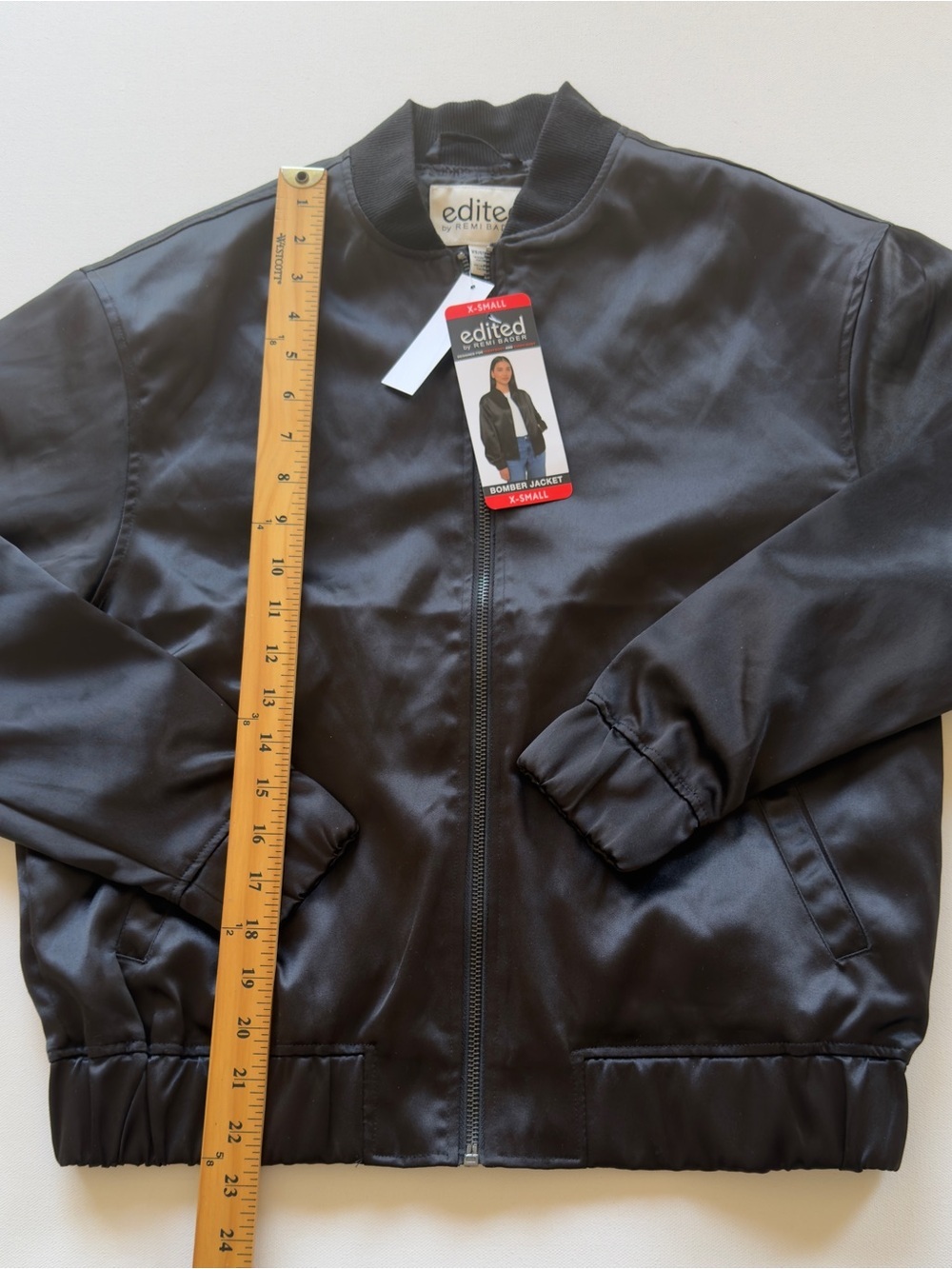 NWT Women's Edited Black Satin Bomber Jacket  Size XS (C1)